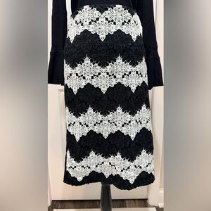 New York and Company Elegant Black and White Lace Skirt
